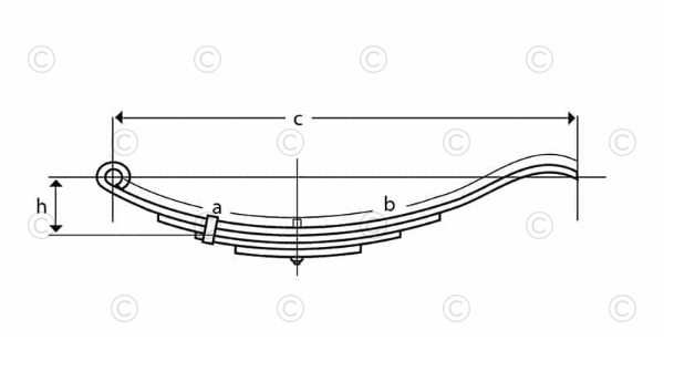 UNA-029 | Trailer Leaf Spring | Slipper - Radius End | 5 Leaves | 1,200 lbs. Capacity